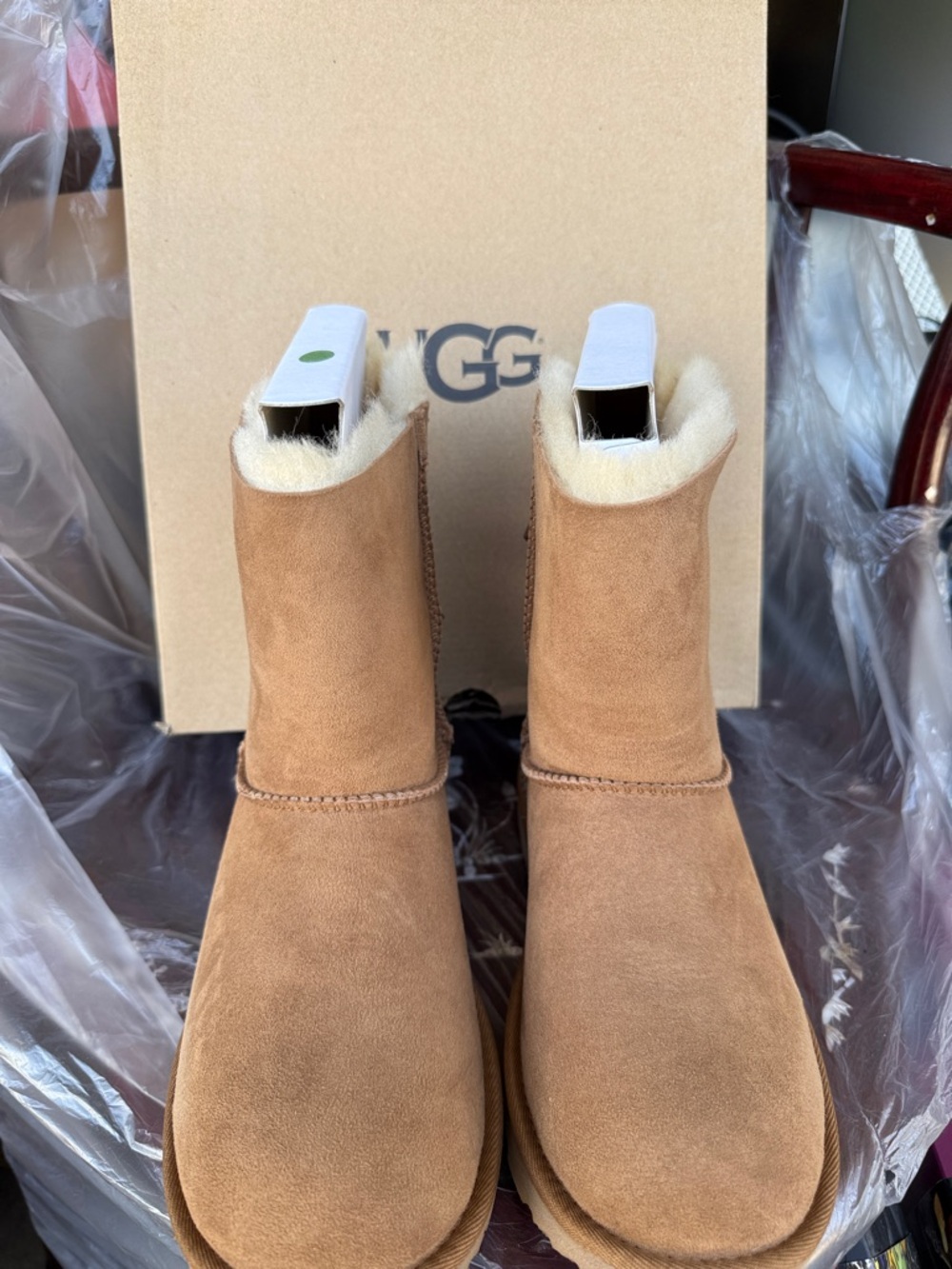 UGG Short Suede Shearling Boots in Chestnut